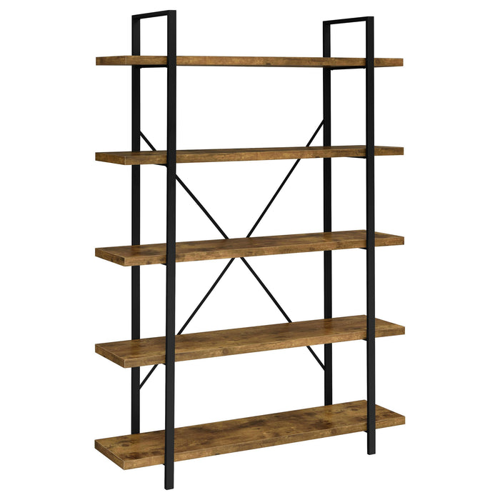 Cole 5-Shelf Bookcase Antique Nutmeg and Black image