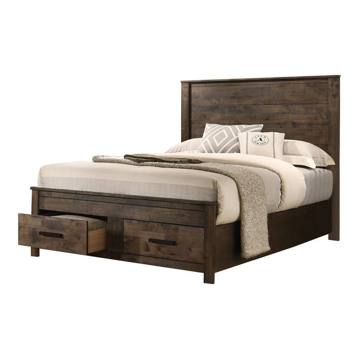 Woodmont Eastern King Storage Bed Rustic Golden Brown