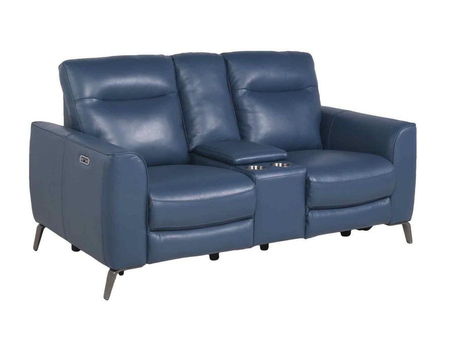 Steve Silver Sansa Leather Dual Power Reclining Console Loveseat in Ocean Blue image